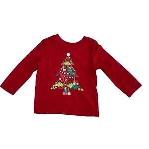 Cat & Jack Christmas Tree Shirt Graphics Red Top Toddler 2T‎ Holiday Embellished
